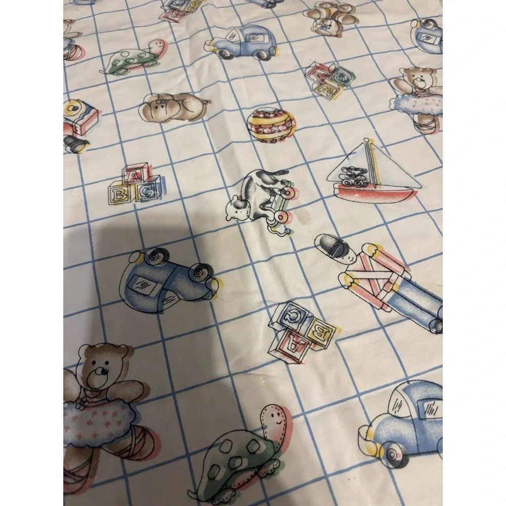 Vtg 80s‎ "That's Our Baby" Crib Blanket Teddy Bear Duck Blocks Bunny 43" X 36" - Picture 13 of 15